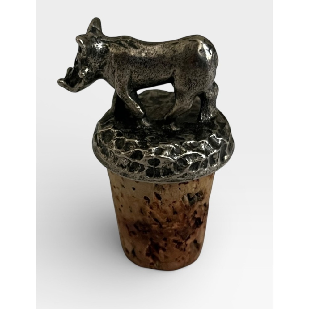 Vintage Warthog Wild Boar Metal Figural Wine Bottle Stopper Pewter‎ Tone Cork